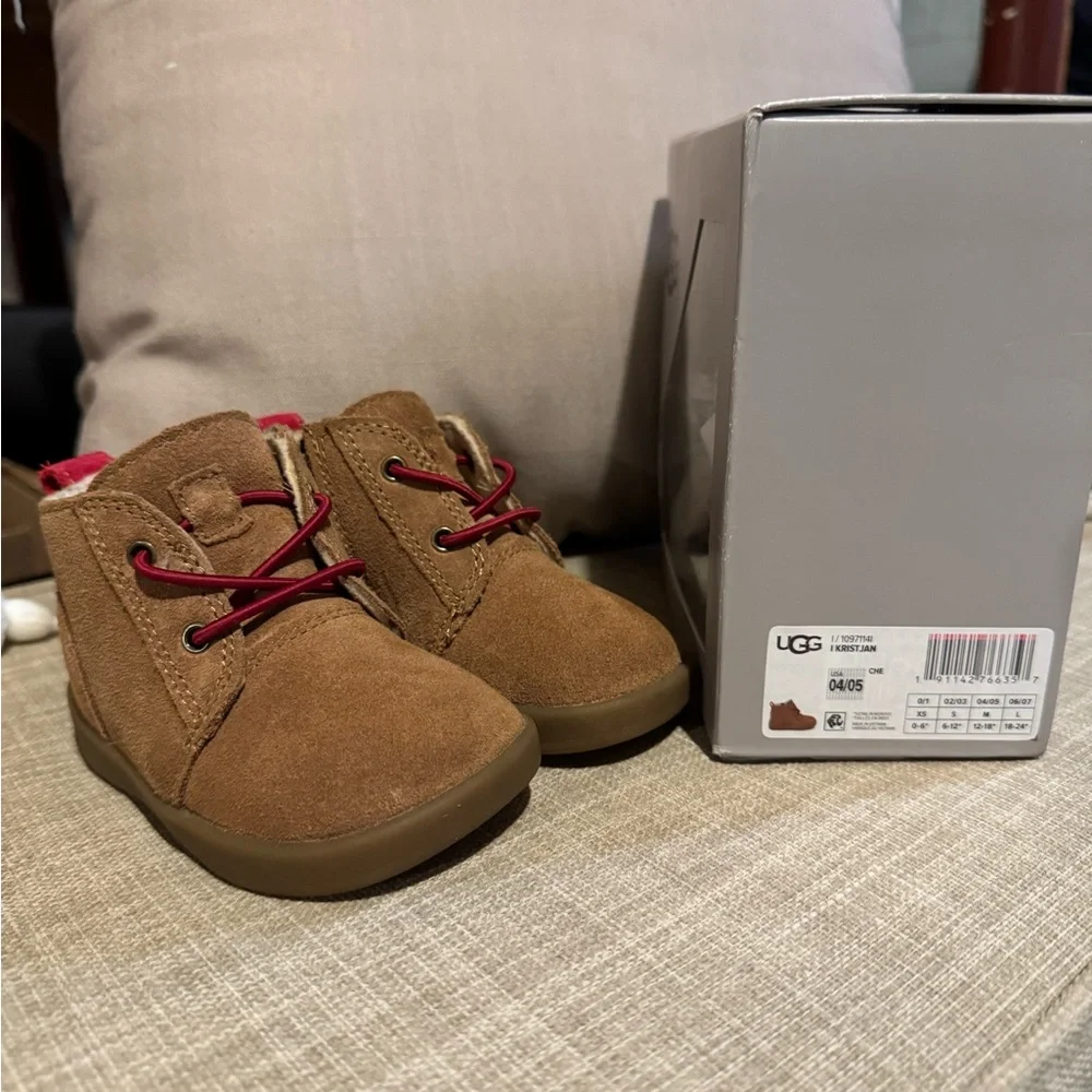 UGG Kids Chestnut Suede Walker with Red Laces